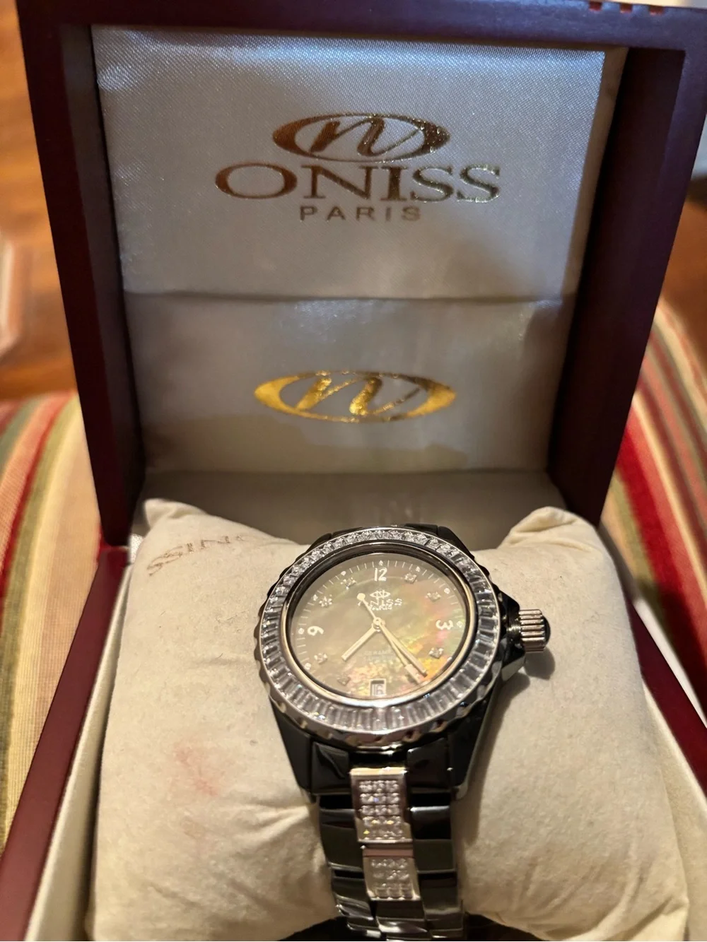 Oniss Paris Mother-of-Pearl Crystal Accent Watch